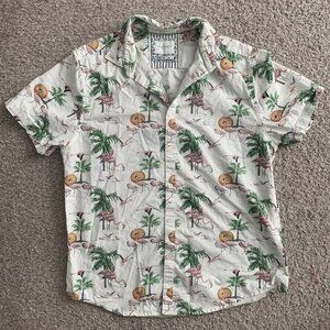 Cactus Man Ricky Singh Men's Large White Flamingo Palm Tree Button Up Shirt
